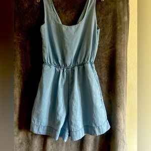 French Connection SM denim romper open adj tie back & pockets